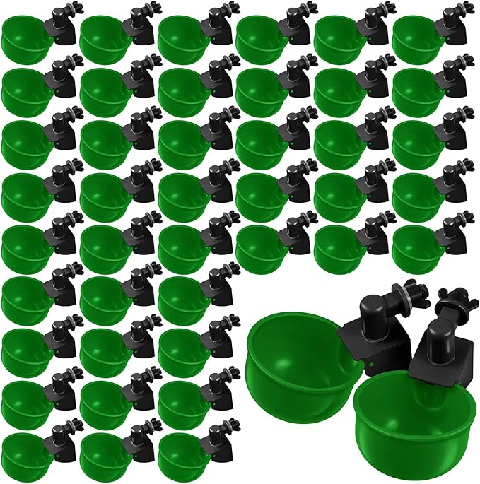 Tanlade 50 Packs Chicken Waterer Chicken Feeder, Automatic Waterer Kit for Poultry Duck Goose Turkey Bunny (Green)