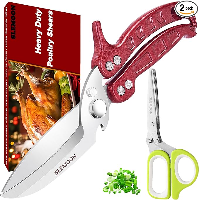 Heavy Duty Poultry Shears Kitchen for Chicken Meat,Multipurpose Kitchen Shears for Food,Herb Scissors with 5 Blades and Cleaning Comb, Cool Kitchen Gadgets Tools 2024 Green,2pcs set,burgundy