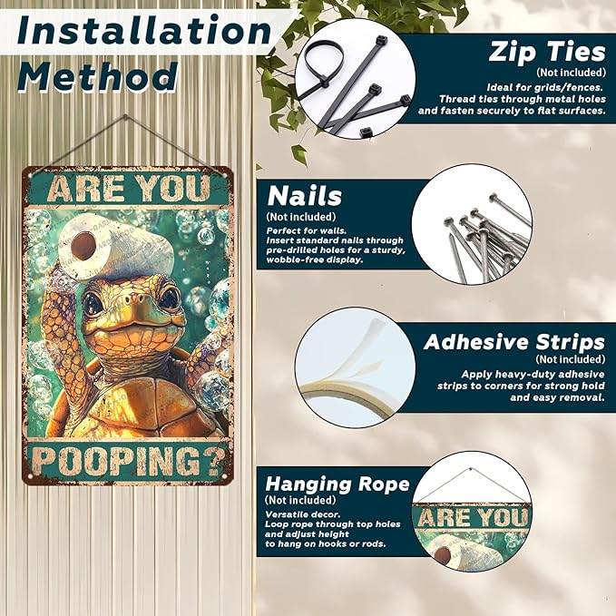 Vintage Bathroom Ocean Turtle Metal Sign Bathroom Ocean Turtle Toilet Novelty Metal Poster Home Kitchen Aluminium Sign Art Wall Decor 12x8 Inch
