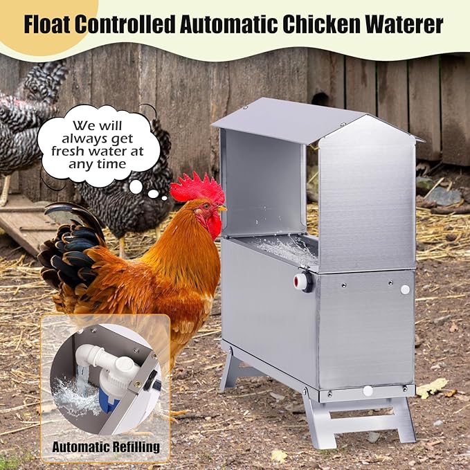 1.5 Gallon Automatic Chicken Waterer,Stainless Steel Chicken Water Feeder with Leg,Automatic Water Dispenser for Poultry Duck with Float Valve Kit,Hose and 1/2" to 3/4" GHT Adapter