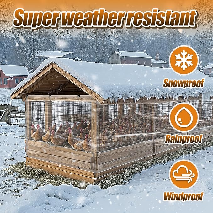 3x10ft Chicken Coop Covers Accessories for Winter - Easy to Install Waterproof Chicken Run Tarp with Elastic Cords & Rope