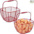 2 PCS Wire Egg Baskets for Gathering Fresh Eggs with Handle 7 Inch Red Square Metal Chicken Duck Eggs Collecting Countertop Basket Egg Holder Farmhouse Fruit Storage Container