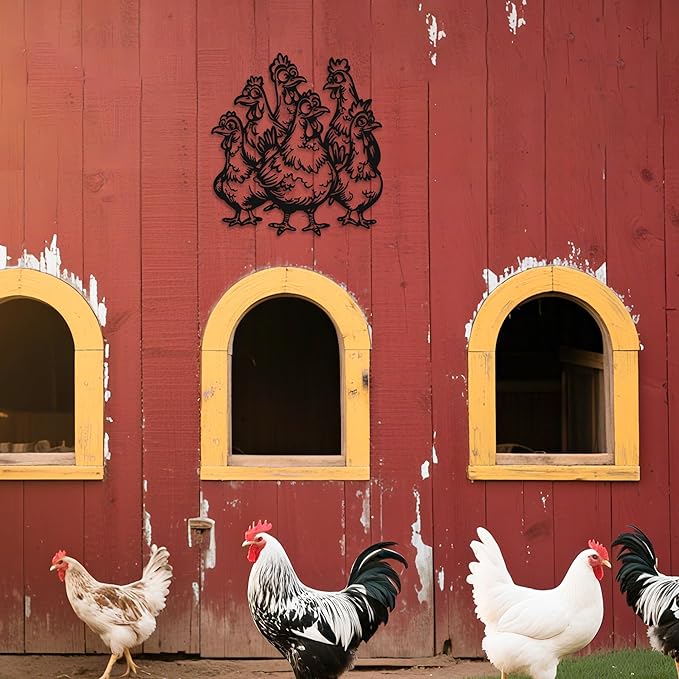 Chicken Decor for Kitchen- Metal Rooster Chicken Coop Decor- Weatherproof Metal Rooster Art - Christmas, or Thanksgiving Gift (12x11 Inch)
