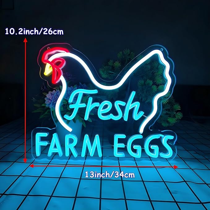 Fresh Farm Eggs Neon Sign,Farmhouse Kitchen Neon Light Sign for Chicken Coop Supermarket Garden Restaurant Farmers Market Decor