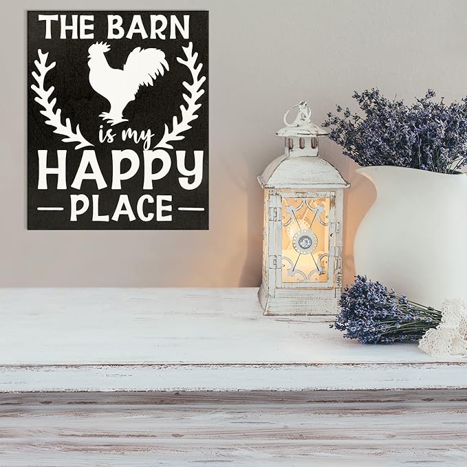 JennyGems The Barn is My Happy Place Wooden Sign, Farmhouse Decor, Country Farm Gifts, Made in USA