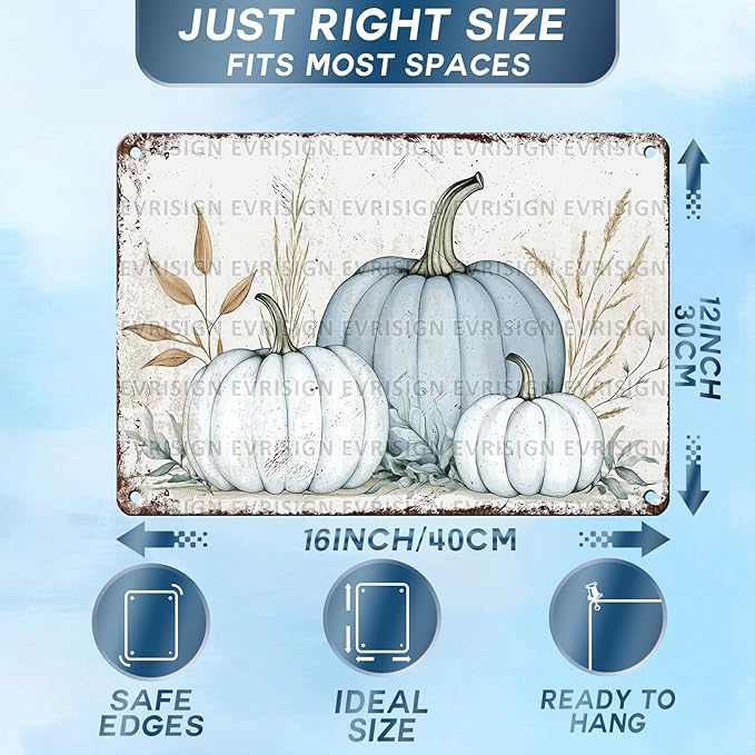 Thanksgiving Fall Decor Sign Vintage Metal Tin Art Pumpkin Wall Hanging for Pub Coffee Shop 12x16Inch
