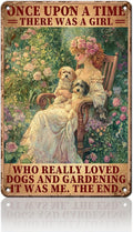 PEACHGARDEN Garden Decor Vintage Metal Sign A Girl Who Really Loved Dogs and Gardening Yard Art Wall Decor for Outdoor Garden Yard Patio 8x12inch