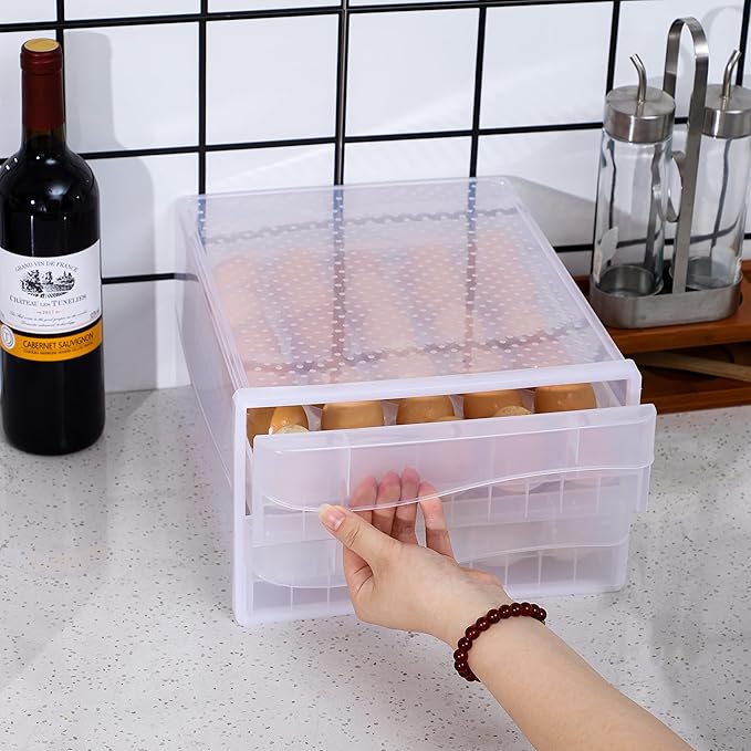 Cq acrylic Egg Container for Refrigerator,2 Tier Holder for Refrigerator organization,Clear Stackable Egg Dispenser, Plastic Egg Storage Bins for Fridge Organizers and Storage