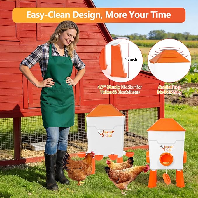 3 Gallon Chicken Feeder and Waterer Set with Legs, 2.75'' Water Cups & 3.5" Feed Ports, Automatic No-Waste Feeder, Large Chicken Water Feeder, Easy No-Tools Assembly