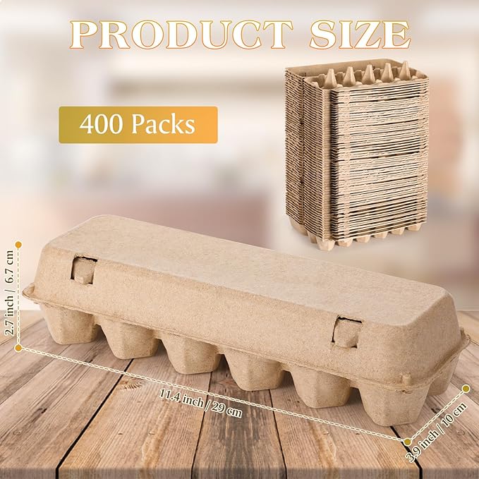 400 Pcs Cardboard Egg Cartons Blank Paper Pulp Egg Cartons One Dozen Egg Cartons Container Empty Egg Tray Pulp Fiber Egg Holder for Kitchen Farm Market Family Storing Eggs, 2 x 6 Style