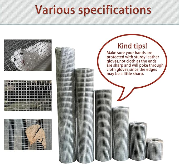 Galvanized Hardware Cloth 1/4 Inch Mesh 4in X 20ft 23 Gauge Hot-dip Galvanized After Welding, Hot Dipped Zinc Coating Welded Cage Wire Mesh Roll, Handicraft Making Wire Mesh