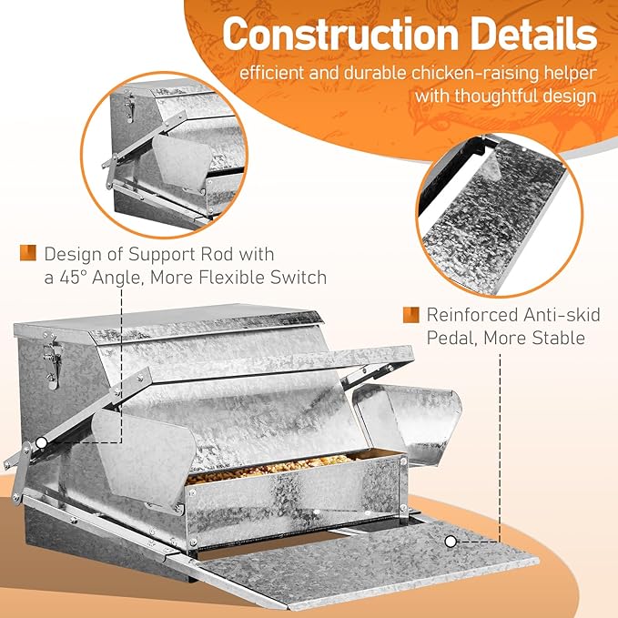 Outvita Automatic Treadle Chicken Feeder, 25 Lbs No Waste No Spill Rodent Proof Metal Chicken Feeder with Weatherproof Lid, Chicken Supplies for Your Chickens Duck Bantams Pheasants Poultry Coop