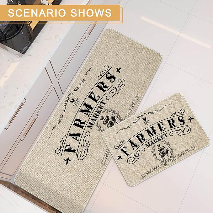 Roszwtit Farmhouse Kitchen Rugs and Mats Set of 2, Farmhouse Kitchen Mat, Seasonal Holiday Cooking Sets Low-Profile Non-Slip Floor Mats for Home Kitchen Decor - 17x29 and 17x47 Inch