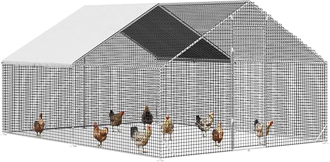 LEVELEVE Large Walk-in Chicken Coop with Chicken Run, Galvanized Poultry Enclosure with Waterproof Anti-UV Cover and Security Lock, Ideal for Rabbit, Duck, Backyard and Farm Yard，13.1'x 9.8'x 6.6'