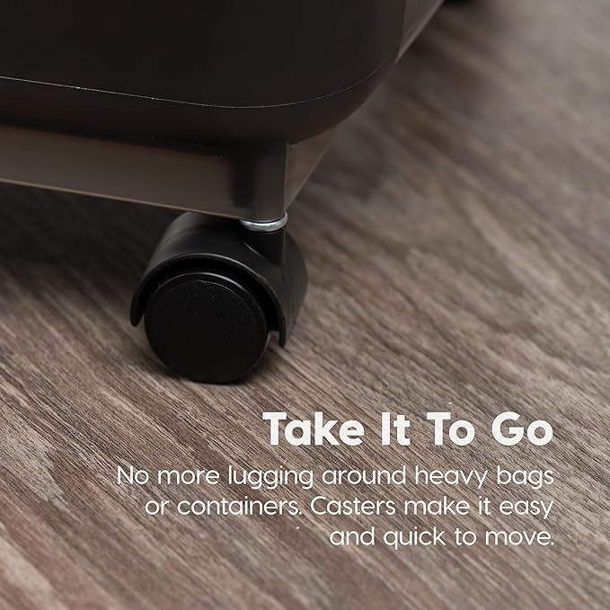 IRIS USA Airtight Dog Food Storage Container, WeatherPro, Up to 40 lbs, Removable Wheels, for Dog Cat Bird and Other Pet Food Storage Bin, Keep Fresh, Translucent Body, Made in USA, Smoke/Black