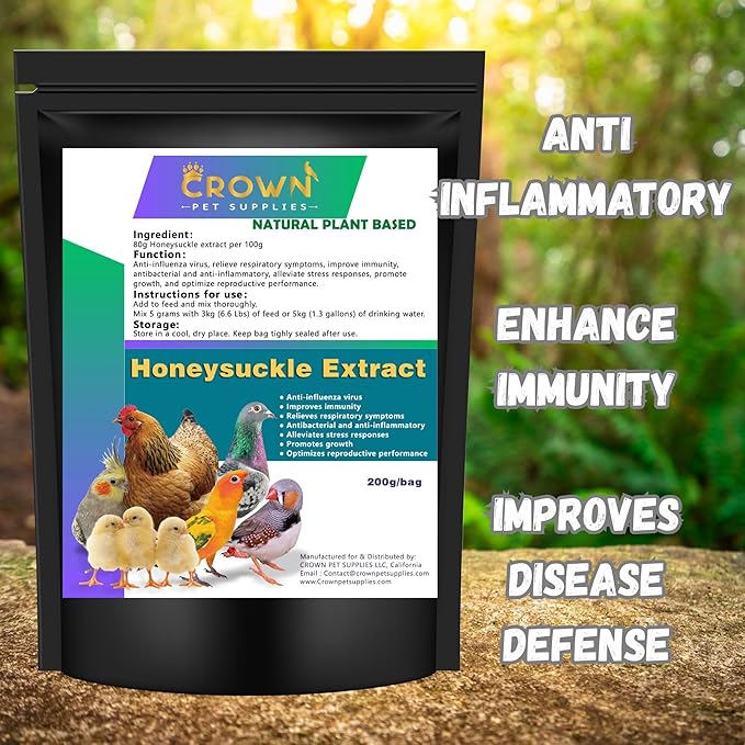 Honeysuckle Extract Powder – All-Natural Herbal Supplement for Immune & Respiratory Support for Backyard Chickens, Poultry, Pigeons, Parrots & All Cage Birds – Natural Booster & Safe for All Birds