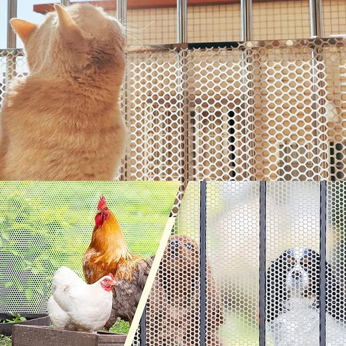 Plastic Wire Mesh Fence 16in x 10Ft Plastic Chicken Wire Mesh for Poultry, Dogs, Rabbit, Snake Barrier & Gardening Versatile Plastic Fencing (16in x 10Ft, White)