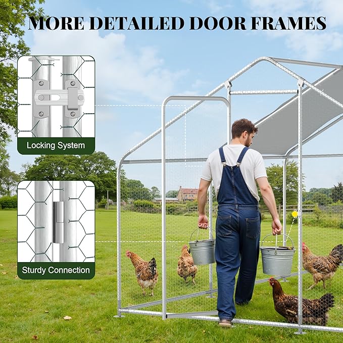 GOJOOASIS Large Chicken Coop Run Walk-in Metal Poultry Cage Outdoor Backyard Hen House with Roof Cover (10'L x 20'W x 6.6'H)