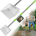 12inch Large Chicken Poop Scooper, 2 Widths of Slots Chicken Coop Litter Scoop with Stainless Steel Handle - 23" to 66", 4 in 1 Litter Sifting Shovel，Heavy Duty Chicken Coop Accessories
