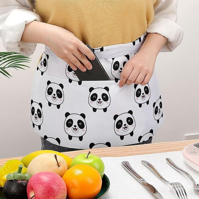 Unisex Apron for Cooking Server Waitress Half Waist Apron with 3 Pockets