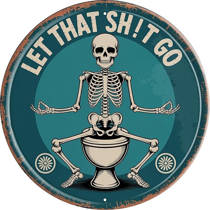 Let That Stuff Go Metal Sign 8x8in Round Inspirational Plaque for Office Wall Decor Motivational Gift