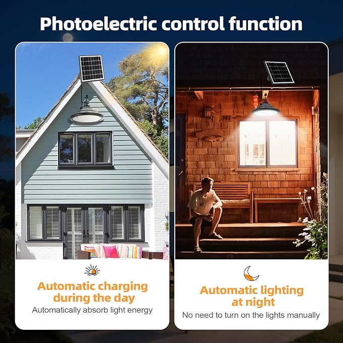Solar Chicken Coop Light with Remote, Outdoor IP66 Waterproof Pendant Lights, 4500mAh Rechargeable Solar Barn Lights, 3 Modes, 4 Brightness Levels, 24H Timer, 16.4ft Cable for Patio Garden, 2-Pack
