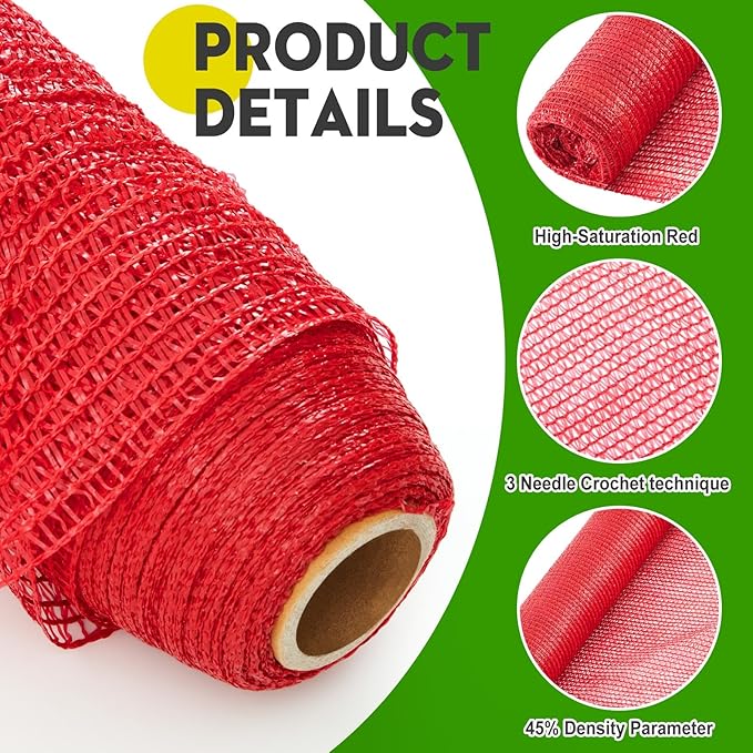1 Roll 3.3' x 164' Safety Snow Fence Net HDPE High Visibility Temporary Barrier Construction Netting Safety Warning Roadblock for Snow Fencing Garden Poultry Driveway (Red)