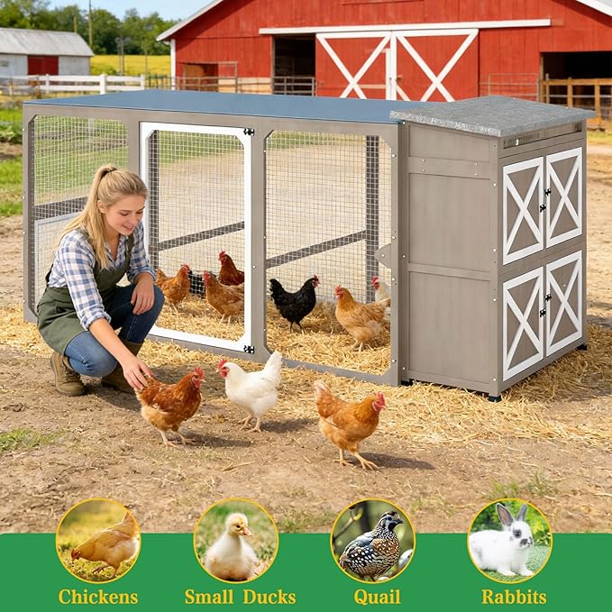 Large Chicken Coop with Run, Chicken Run with Waterproof Cover, Large Poultry Cage for Yard Farm Backyard Hen House, Duck Coop and Rabbit Run with Nesting Boxes, for 4-6 Chickens