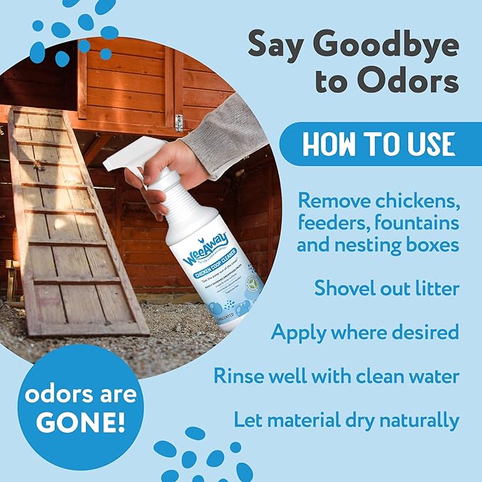 Wee Away Coop Refresher & Droppings Remover for Chickens, Enzyme Cleaner for Bird Poop, Odor Eliminator for Outdoor Chicken Coops, Unscented, 32oz