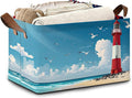 Lighthouse Seagull Storage Baskets,Beach Foldable Organizer Bin with Handles for Home Living Room Bedroom Closet Box 17x11.5x10Inch