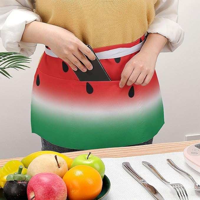 Unisex Apron for Cooking Server Waitress Half Waist Apron with 3 Pockets