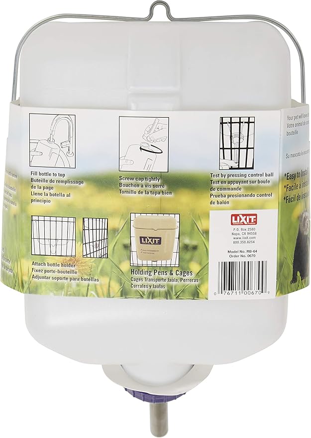 Lixit® All-Weather Rabbit Water Bottle - 64 Ounce Widemouth Cage Water Bottles for Rabbits, Ferrets, Guinea Pigs, Rats, and Other Small Animals (White, 64 Ounce (Pack of 2))