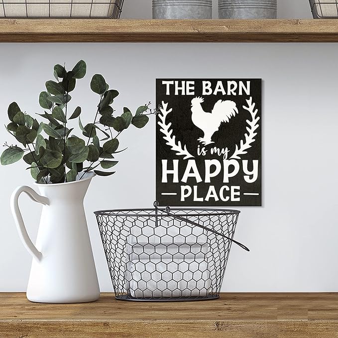 JennyGems The Barn is My Happy Place Wooden Sign, Farmhouse Decor, Country Farm Gifts, Made in USA