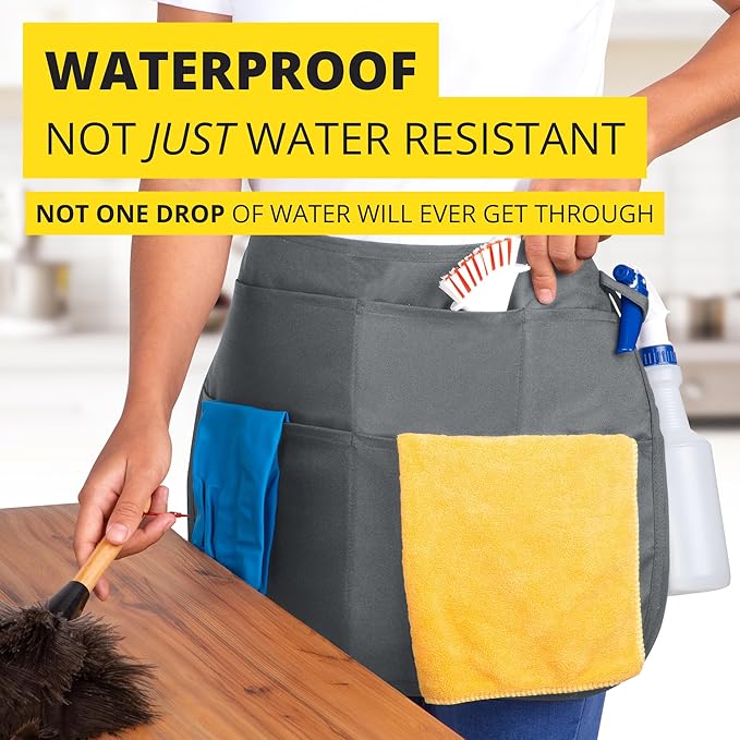 5-Pocket Waterproof Professional Cleaning Apron. Made for Pro Cleaners. Like a Cleaning Caddy Around Your Waist