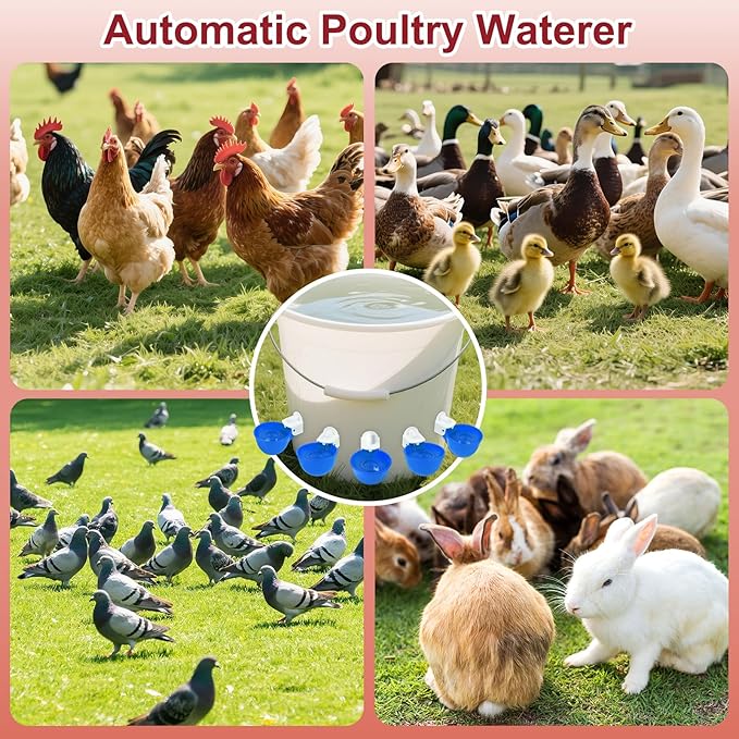 Chicken Waterer Cups, 8 Pack Blue Automatics Chicken Waterer, Professional Poultry Cups Suitable for Chicks, Duck, Goose, Turkey and Bunny Various Poultry, Compatible with Various Containers