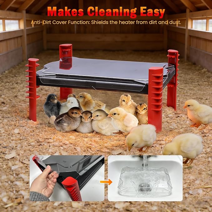 Smart Chicken Brooder Heater - Brooder Plate for 25 Chicks, 150W Adjustable Temp Chick Heating Plate with Built-in Sensor, Height Adjustable for Coop Warmer