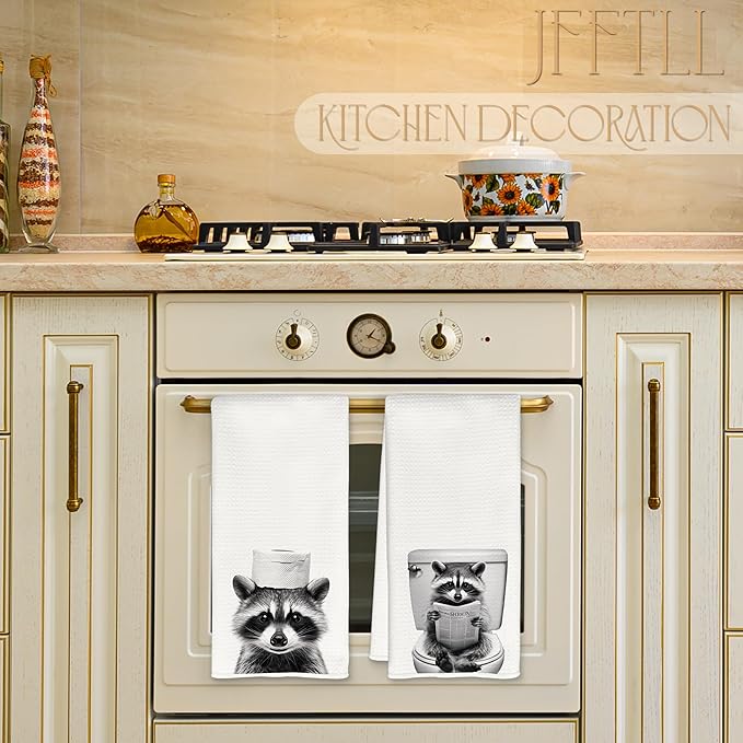 Racoon Bathroom Decor Hand Towels, Raccoon Gifts Funny Bathroom Hand Towels, Funny Decorative Hand Towel, 16x24 Inch Set of 2