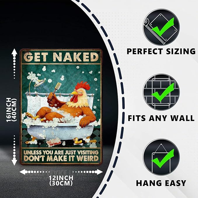 Funny Chicken Metal Signs Bathroom Decor Get Naked Unless You Are Just Visiting Tin Signs Vintage Rooster Metal Decor Rustic Wall Art For Home Coop Restroom Washroom Toilet 16 * 12 In