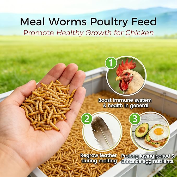 RANZ 10LBS Non-GMO Dried Mealworms for Chickens, High Protein Meal Worms, Premium Chicken Feed, Perfect Bird Food and Chicken Treats, Whole Large Mealworms for Wild Birds, Ducks, Fish