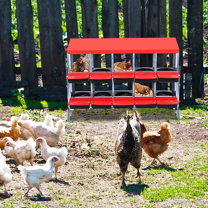 Chicken Nesting Box, Egg Laying Box, Convenient for Collecting Eggs, Ventilated Poultry House Equipment in Metal Chicken Coop, Suitable for Hens and Ducks (Red, 10 Holes with Legs)