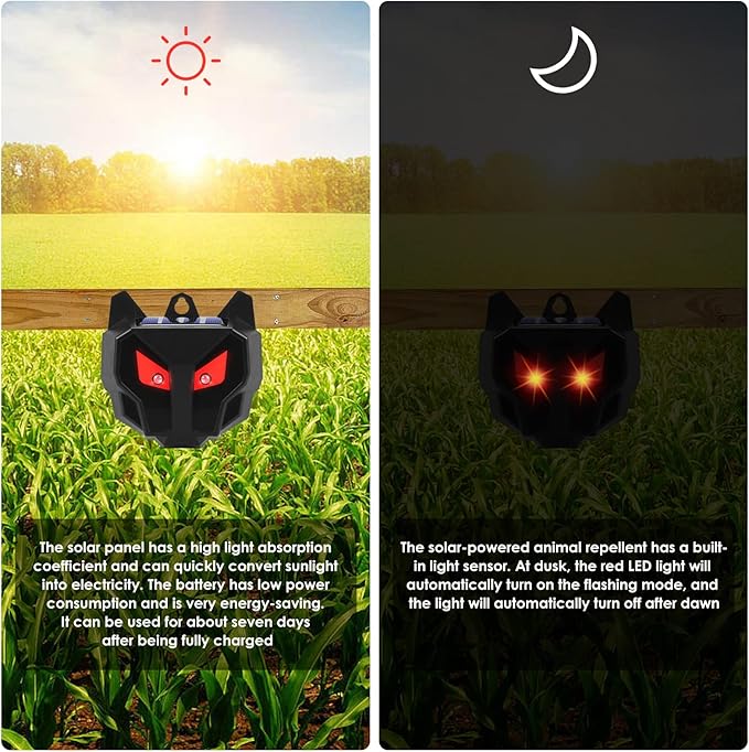 8 Pack Solar Predator Deterrent Lights,Nocturnal Animal Repeller with Red Flashing LED,Waterproof Coyote Deterrent Devices for Chicken Coops,Garden & Yard - Protects Against Fox,Raccoon,Skunk,Deer