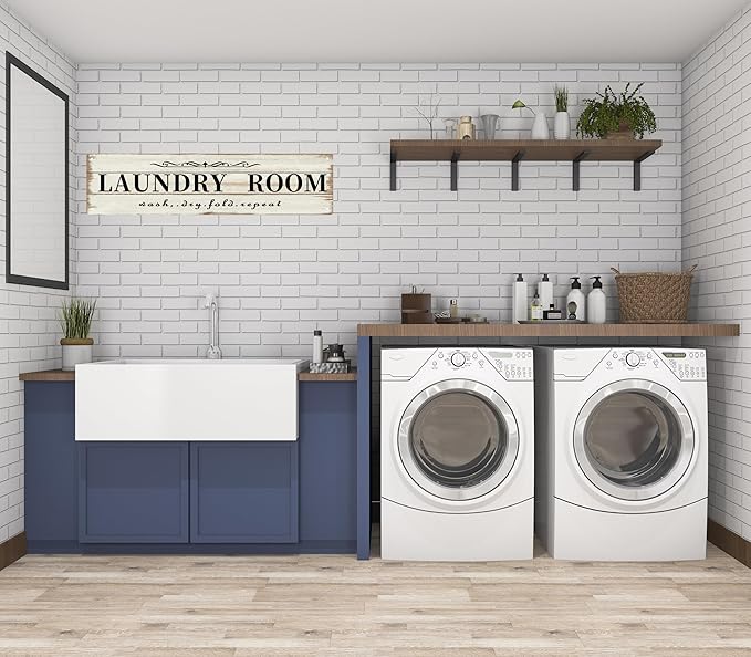 CSWLJS Laundry Room Decor Sign Metal Rustic Farmhouse Family Laundry Room Sign Wash Dry Fold Repeat Wall Decor Prints for Home 4x16 in