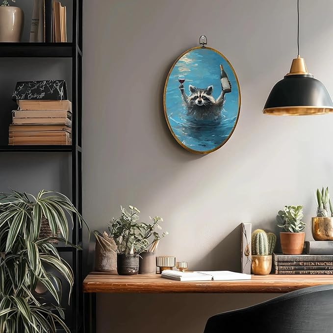 zewepri Raccoon Wall Art, Wine Lover Gift – 8.6×11.4 Inches High-Density Canvas with Pre-Installed Hook for Easy Hanging, Ideal for Bedroom, Living Room, Study, or Gift for Art Lovers