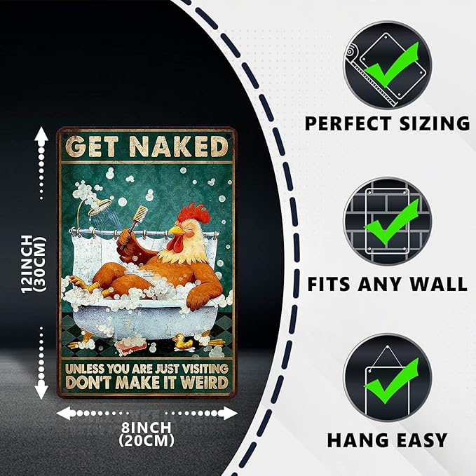 Funny Chicken Metal Signs Bathroom Decor Get Naked Unless You Are Just Visiting Tin Signs Vintage Rooster Metal Decor Rustic Wall Art For Home Coop Restroom Washroom Indoor Toilet 12 * 8 In