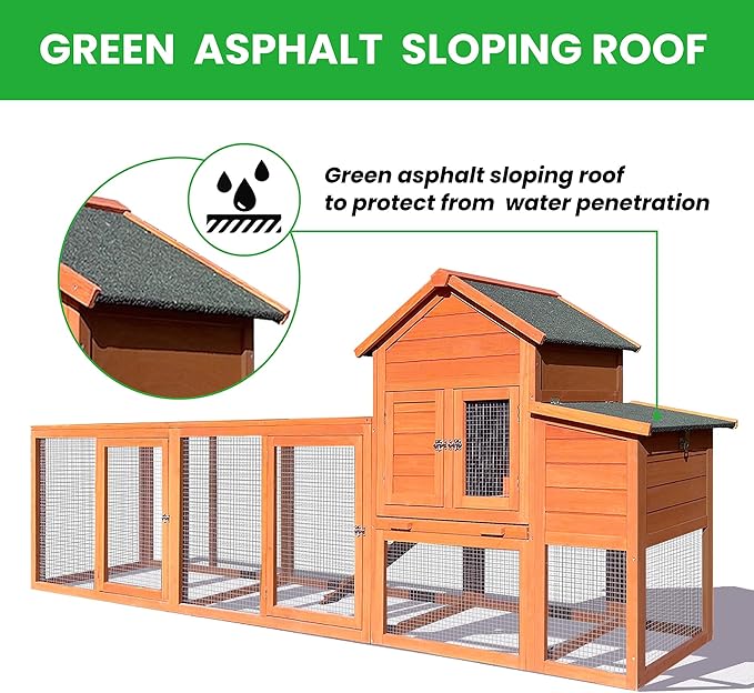 RUNVA 122" Large Chicken Coop with Nest Box and Removable Tray, Hen House for 2-6 Chickens, Outdoor Weatherproof Small Animal Cages