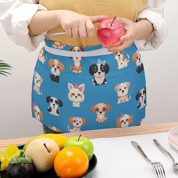 Server Apron with 3 Pockets Waist Waiter Waitress Half Apron Short Aprons