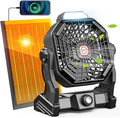 Rechargeable Solar Powered Fan, 【Max 40H Runtime】Solar Camping Fans & Led Lantern,8-inch Portable Fan with Solar Panel,Battery Operated Powered Outdoor Tent Fans for Camping Essentials Accessories