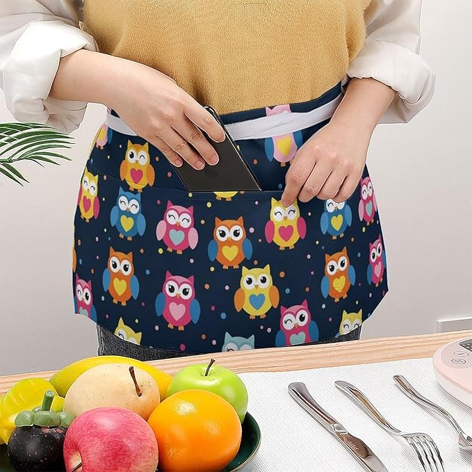 Short Aprons for Servers Unisex Chef Works Waitress Apron with 3 Pockets