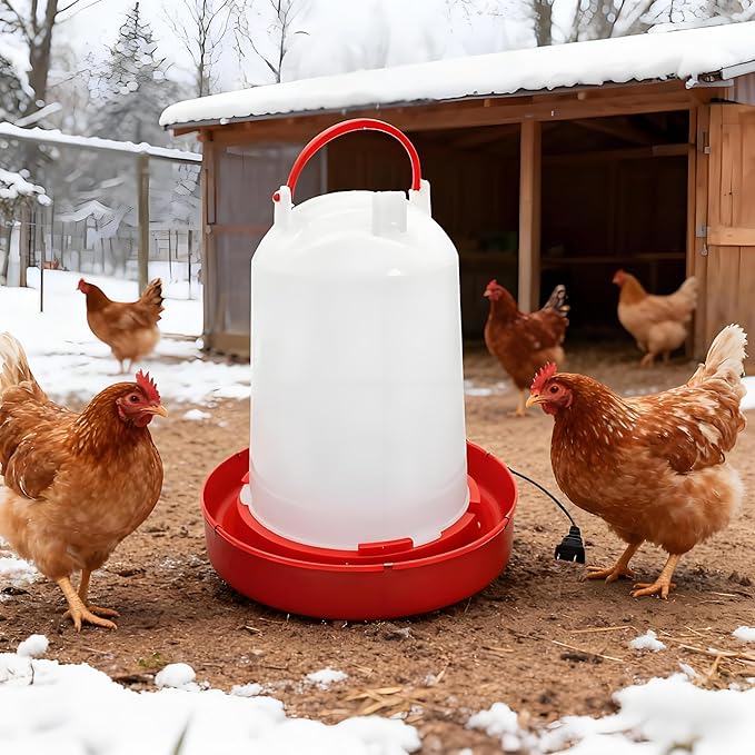 Chicken Water Heater, 11'' Heated Chicken Waterer, Freeze-Proof Water Heater for Chicken Coop, Thermostatically Controlled, Chickens Coop Accessories for Ducks, Rabbits & Small Animals (White_A)