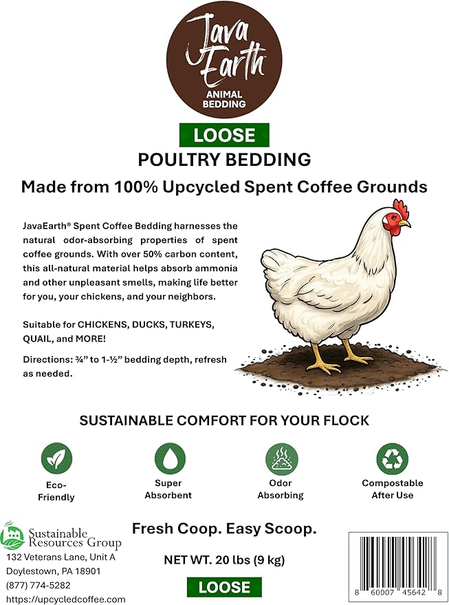 JavaEarth® Loose Poultry Bedding, Upcycled Spent Coffee Grounds, 20 lbs